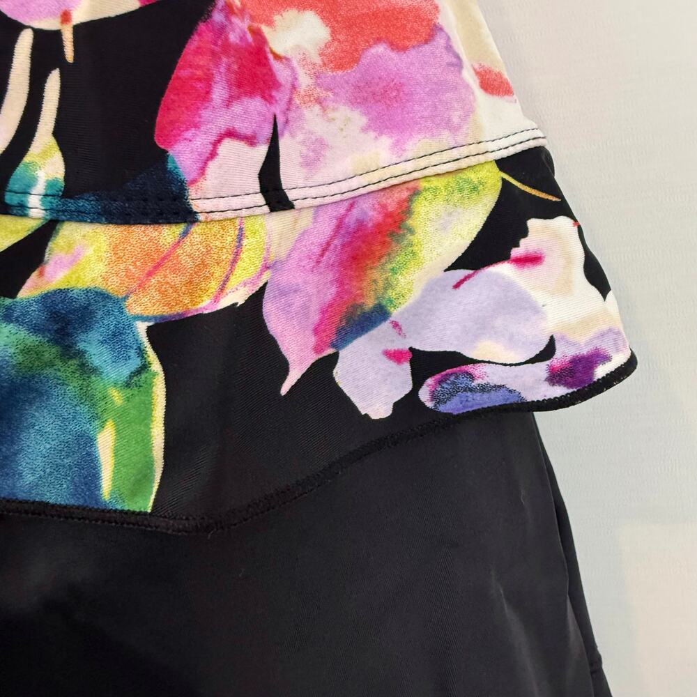 Maxine of Hollywood Black Tropical Floral Tankini Ruffled front and Hem - Picture 5 of 16
